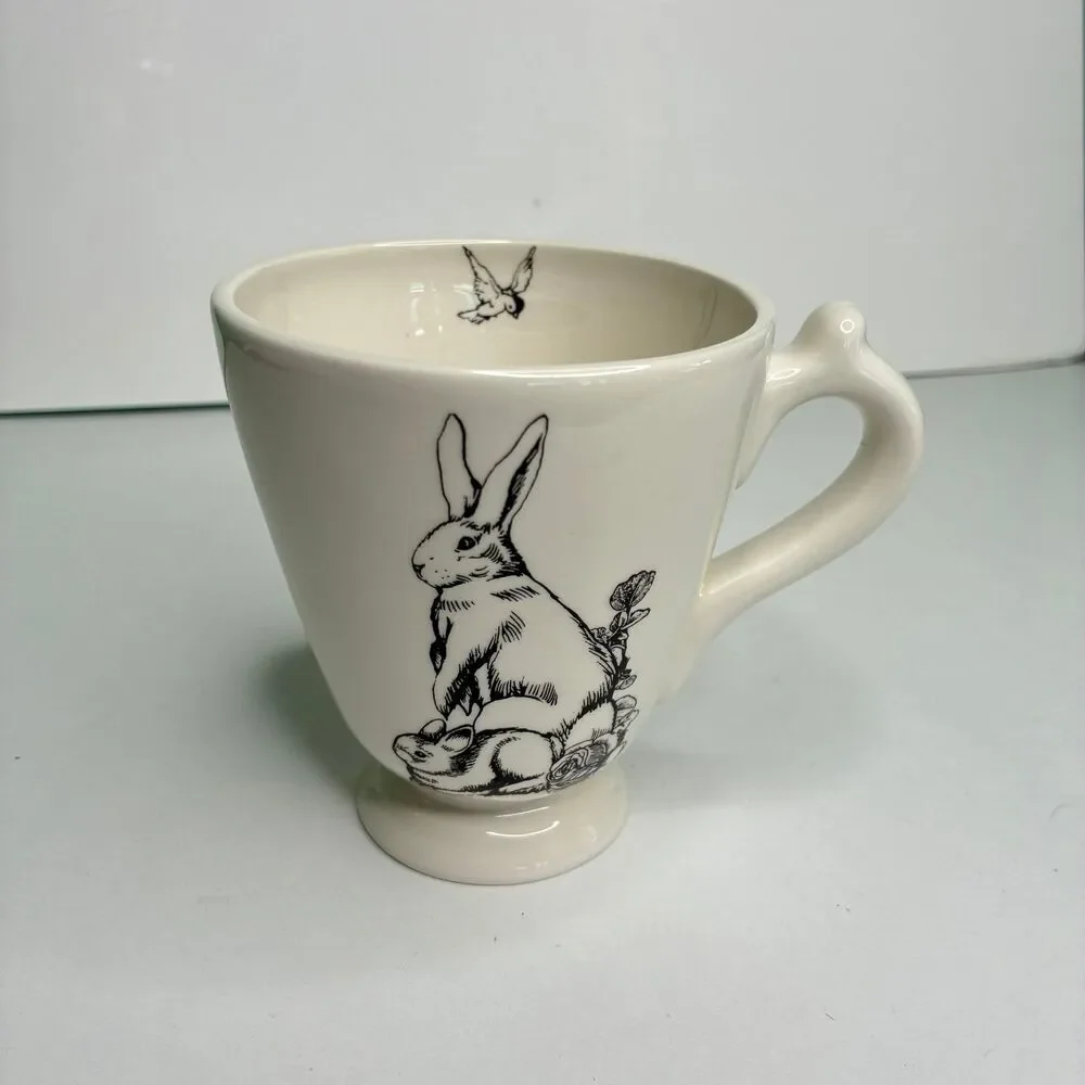Barnyard Toile Rabbit Footed Coffee Mug Cup Andrea by Sadek Trostli Retired